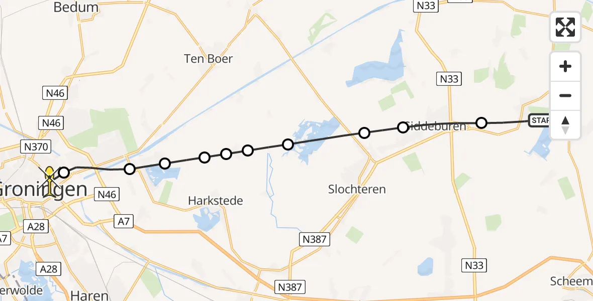 Routekaart van de vlucht: Lifeliner 4 naar Universitair Medisch Centrum Groningen, Stolderijweg