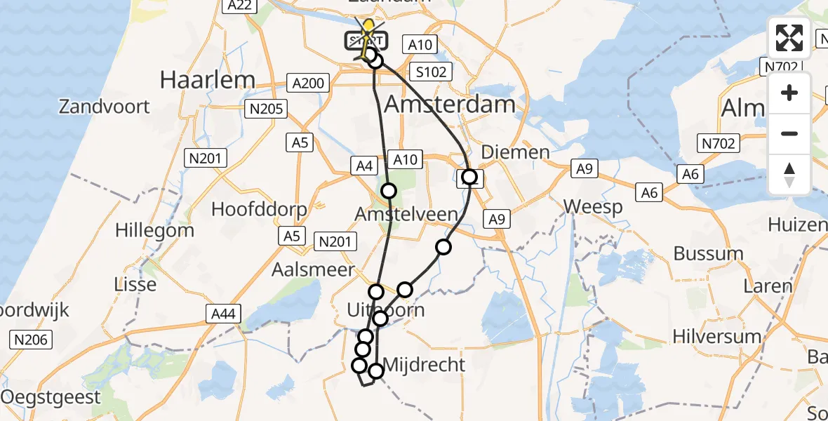 Routekaart van de vlucht: Lifeliner 1 naar Amsterdam Heliport, Westhaven