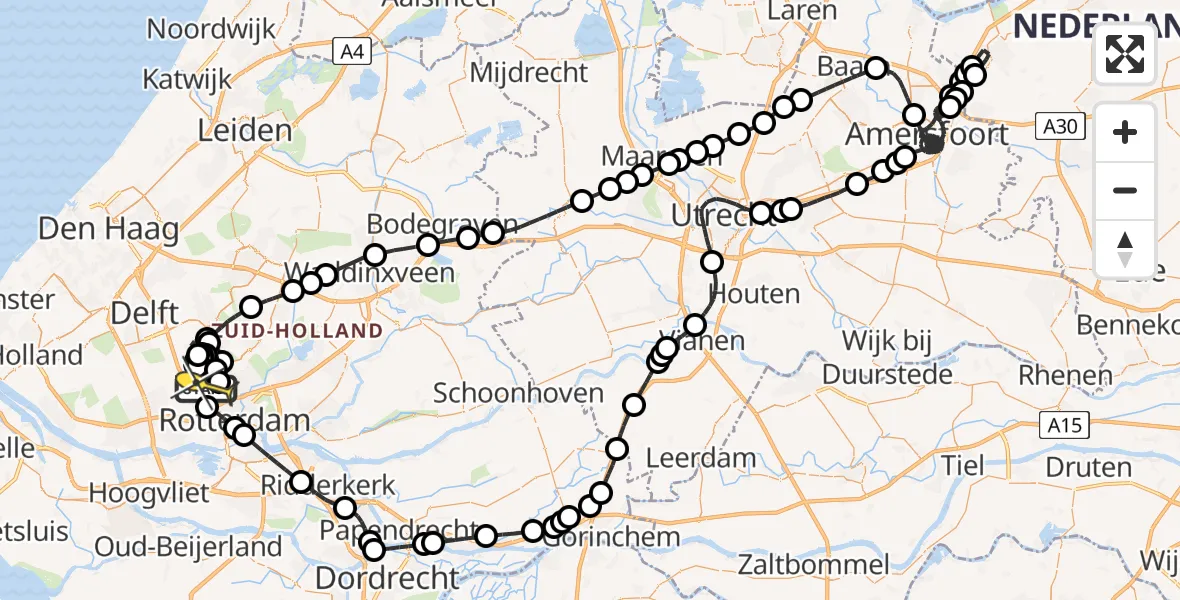 Routekaart van de vlucht: Politiehelikopter naar Rotterdam The Hague Airport, Vliegveldweg
