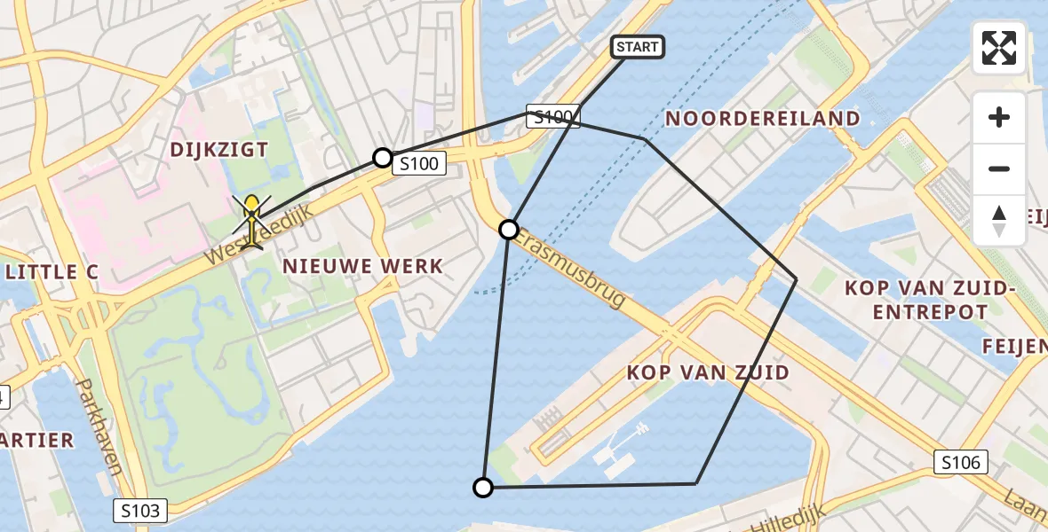 Routekaart van de vlucht: Lifeliner 2 naar Erasmus MC, Koninginnenhoofd