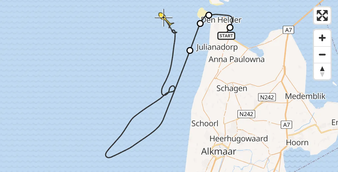 Routekaart van de vlucht: Kustwachthelikopter naar Oostoeverweg