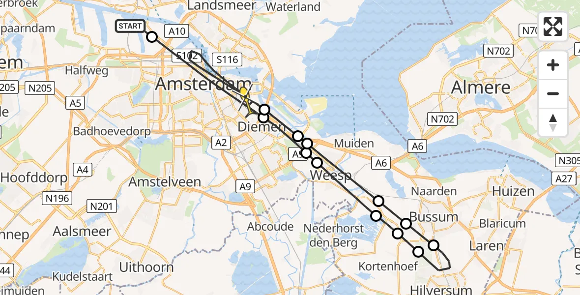 Routekaart van de vlucht: Lifeliner 1 naar Amsterdam, Kajuitpad