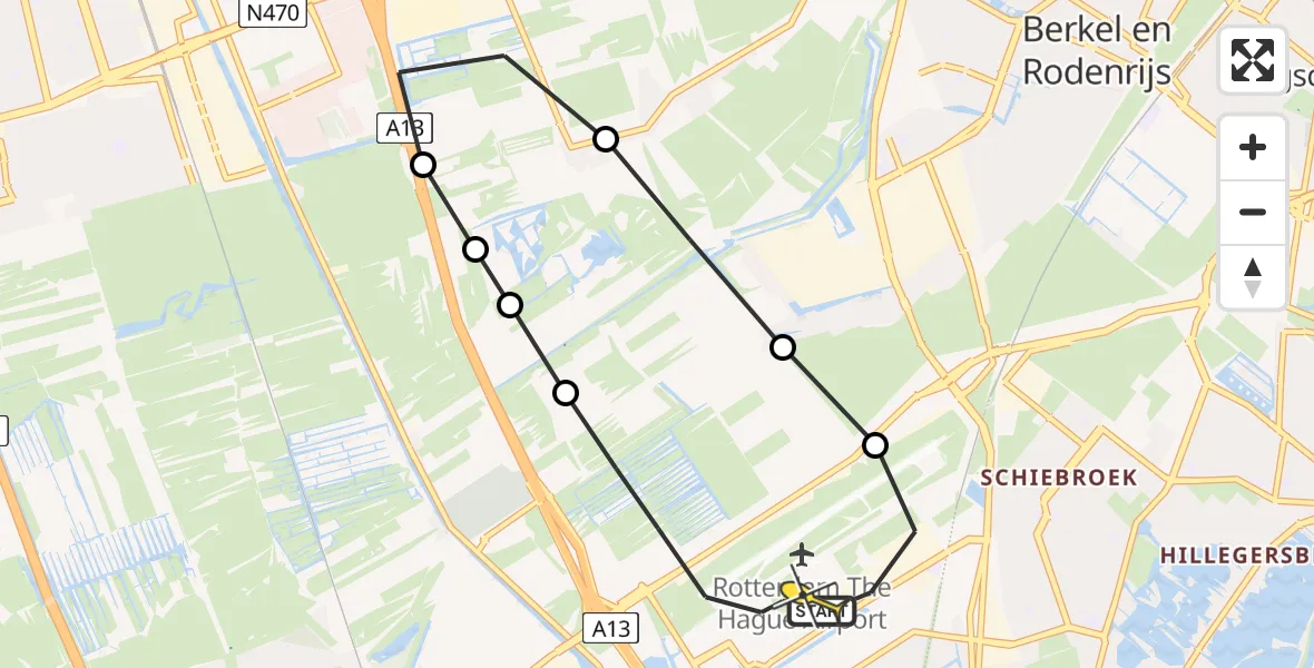 Routekaart van de vlucht: Lifeliner 2 naar Rotterdam The Hague Airport, Oude Leedeweg