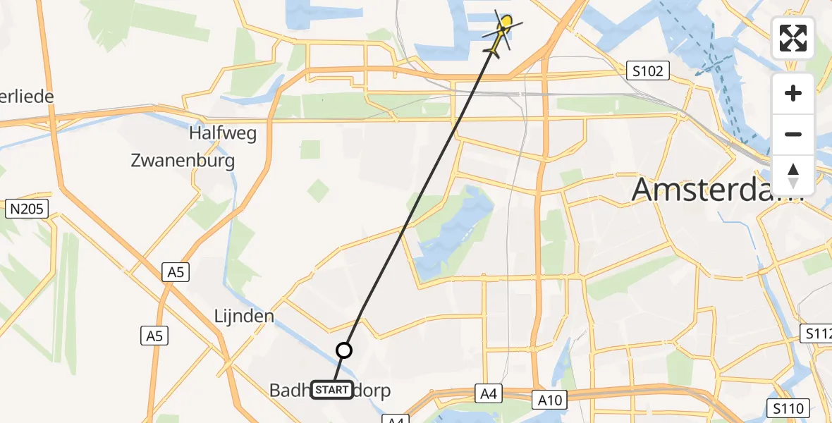 Routekaart van de vlucht: Politiehelikopter naar Amsterdam, Jan Oudegeeststraat