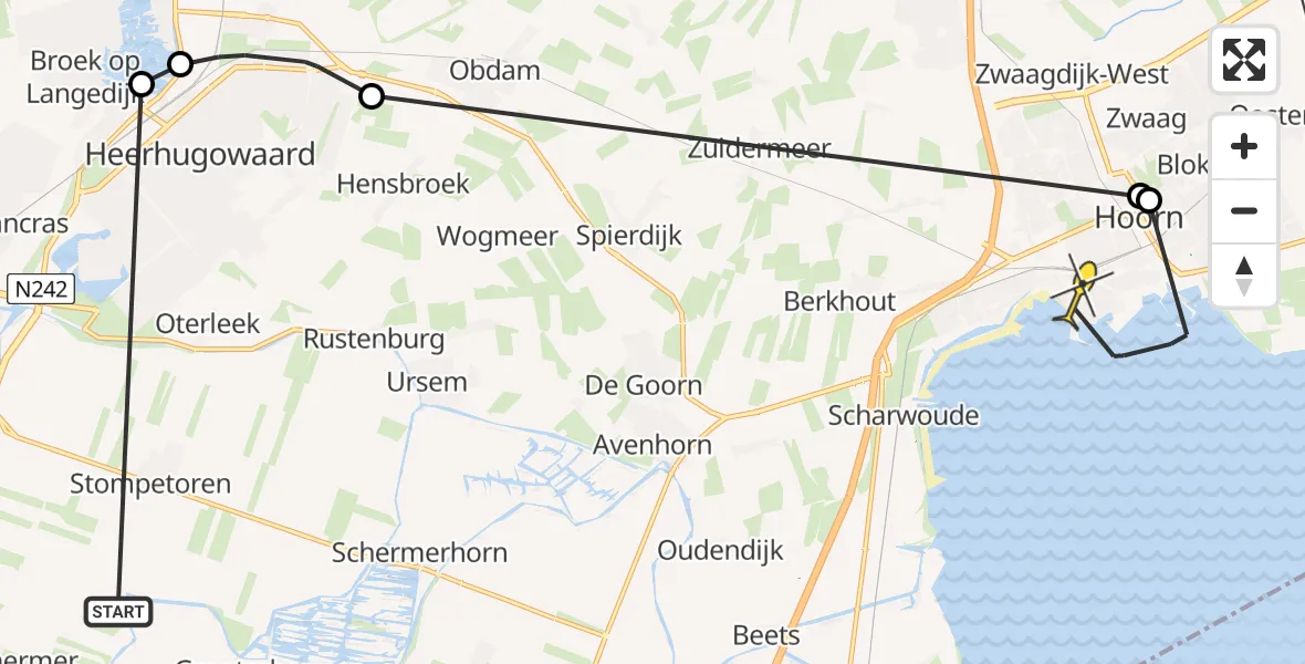 Routekaart van de vlucht: Politiehelikopter naar Hoorn, Westdijk