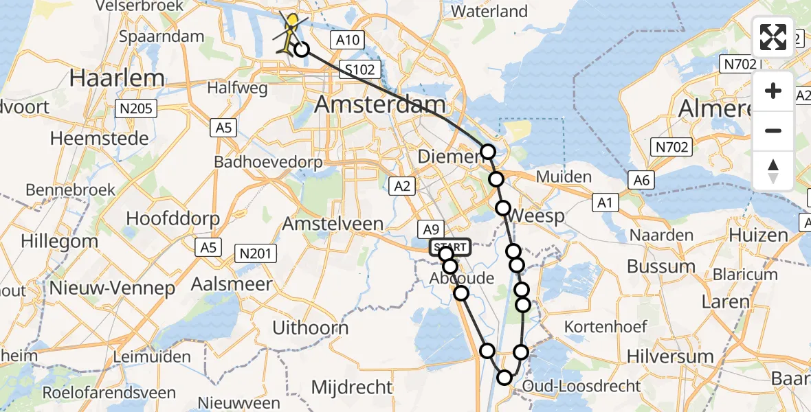 Routekaart van de vlucht: Lifeliner 1 naar Amsterdam Heliport, Voetangelweg