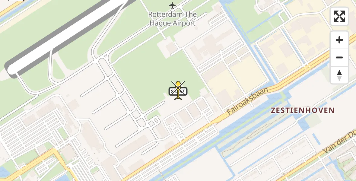 Routekaart van de vlucht: Politiehelikopter naar Rotterdam The Hague Airport, Fairoaksbaan