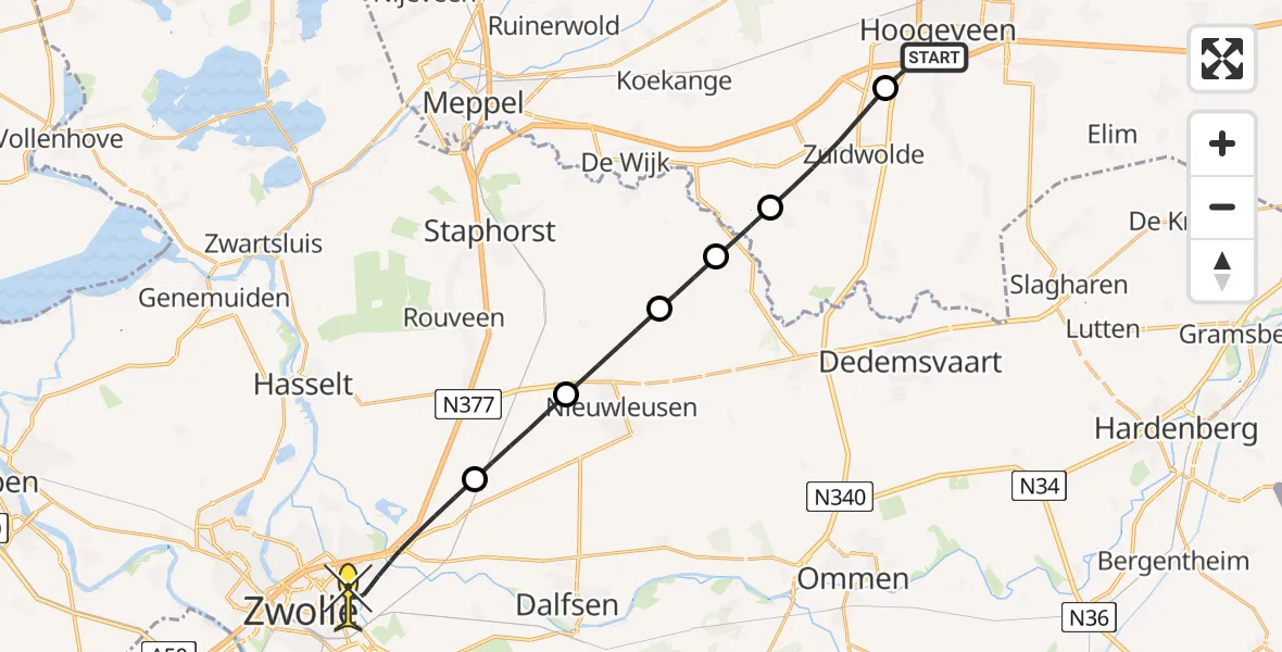 Routekaart van de vlucht: Lifeliner 4 naar Zwolle, Dokter van Heesweg