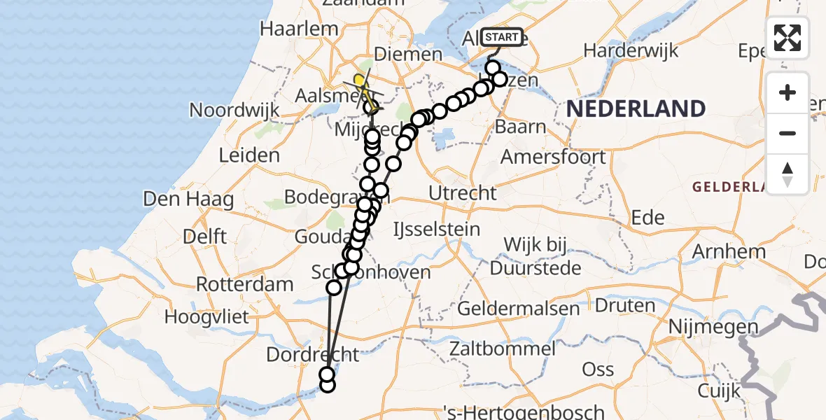 Routekaart van de vlucht: Politieheli naar Amstelveen, Arboretum Oost