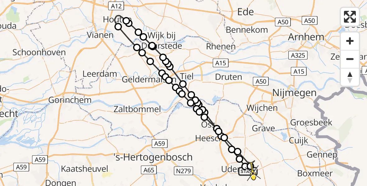 Routekaart van de vlucht: Lifeliner 3 naar Vliegbasis Volkel, Zeelandsedijk