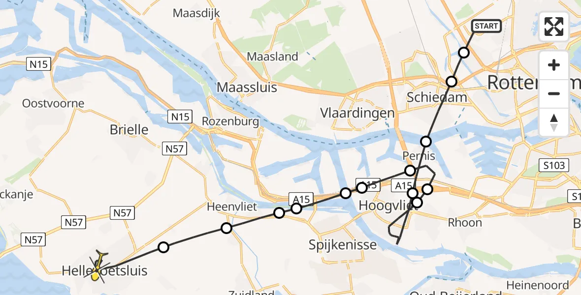 Routekaart van de vlucht: Lifeliner 2 naar Hellevoetsluis, Plassingel