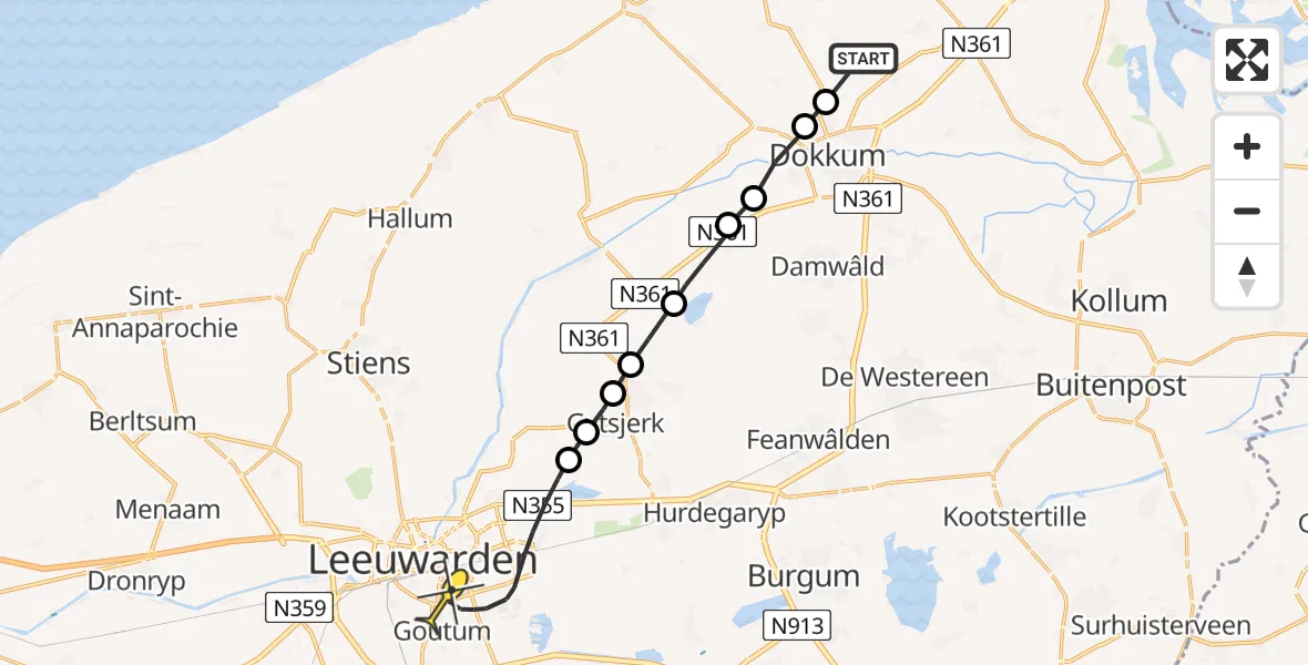 Routekaart van de vlucht: Ambulanceheli naar Leeuwarden, Ealsumer Feart