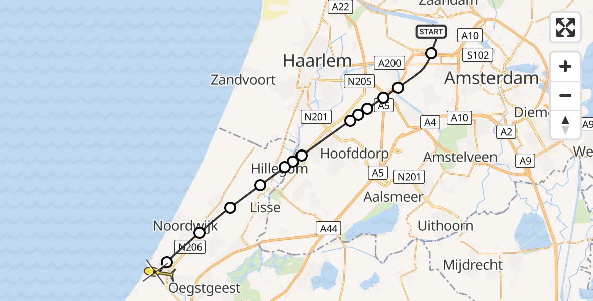 Routekaart van de vlucht: Lifeliner 1 naar Katwijk, Grote Tocht