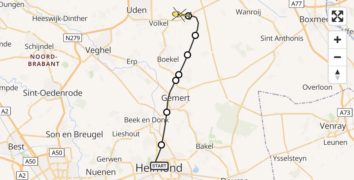 Routekaart van de vlucht: Lifeliner 3 naar Vliegbasis Volkel, Bosselaan