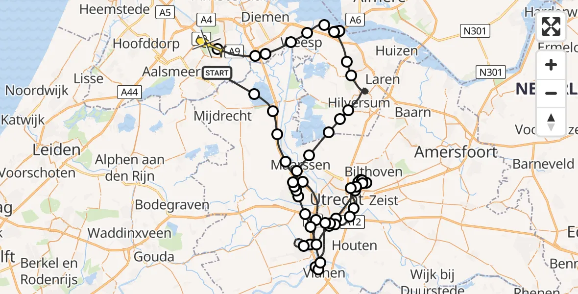 Routekaart van de vlucht: Politieheli naar Amstelveen, Ringdijk BP