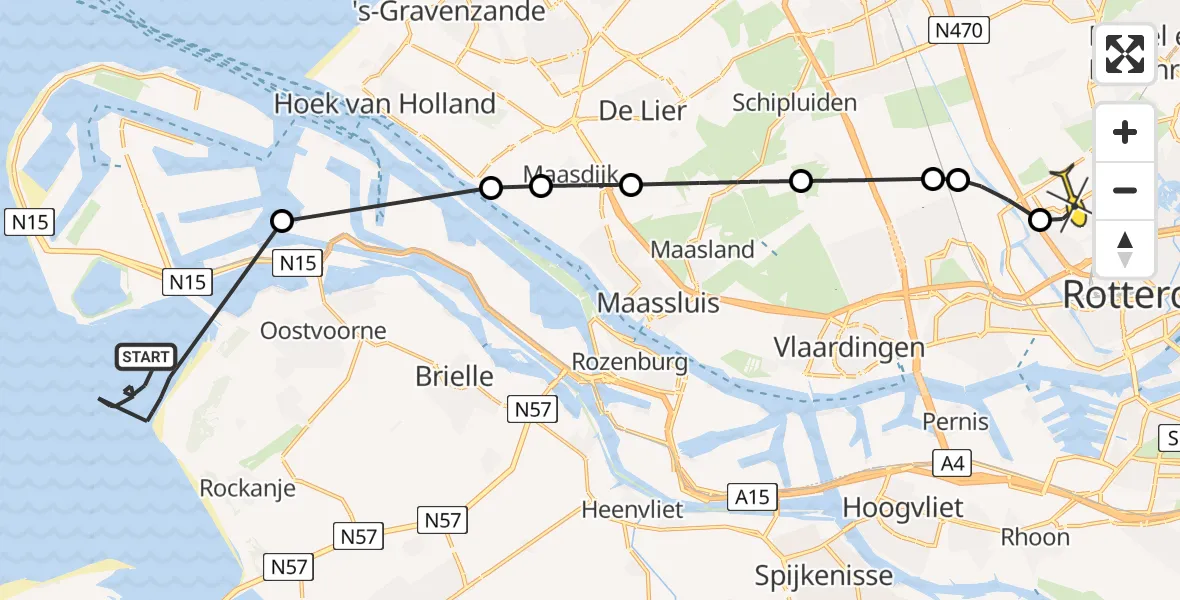 Routekaart van de vlucht: Politieheli naar Rotterdam The Hague Airport, Oranjepolderweg