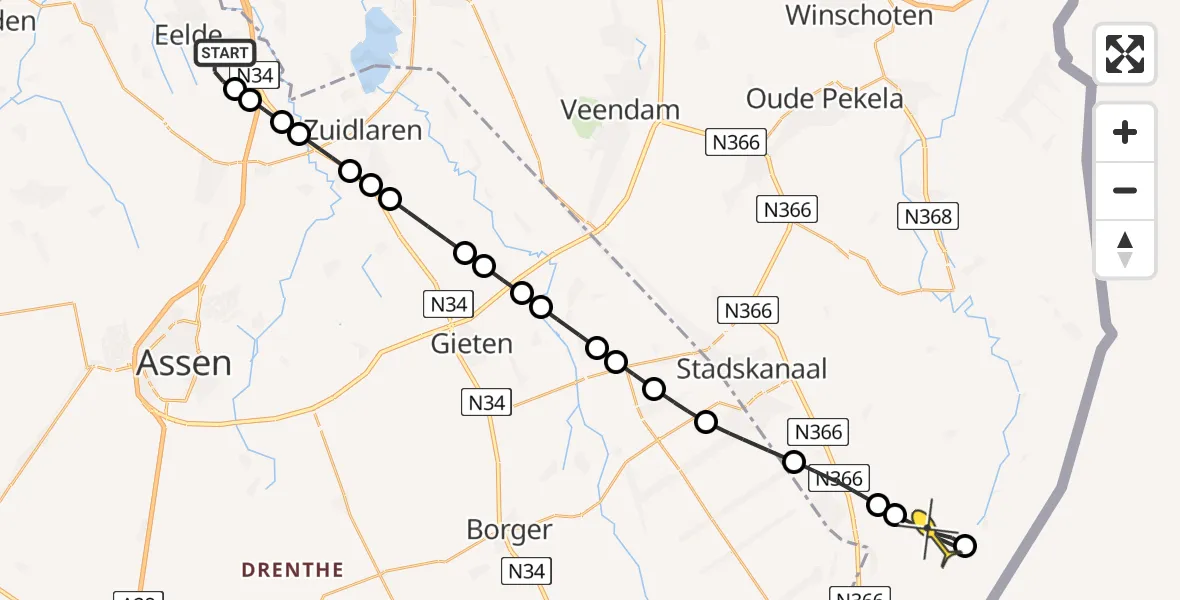 Routekaart van de vlucht: Lifeliner 4 naar Ter Apelkanaal, Moespot