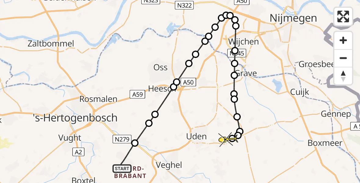 Routekaart van de vlucht: Lifeliner 3 naar Vliegbasis Volkel, Wijsstraat