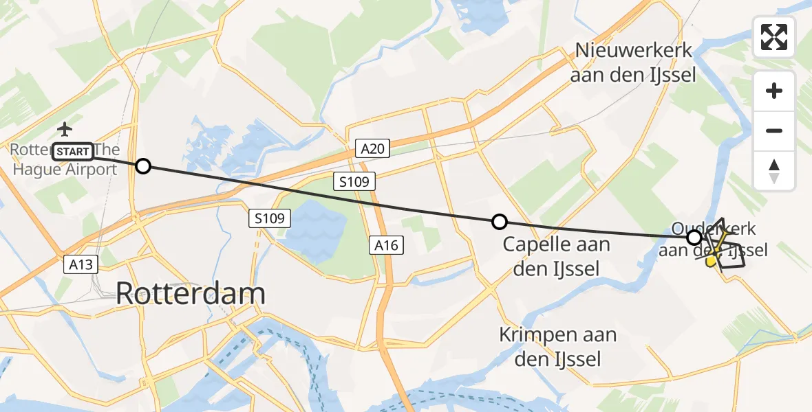 Routekaart van de vlucht: Lifeliner 2 naar Ouderkerk aan den IJssel, Brandenburgbaan