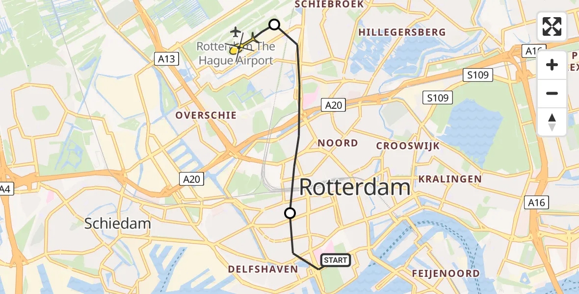 Routekaart van de vlucht: Lifeliner 2 naar Rotterdam The Hague Airport, Lieve Verschuierstraat