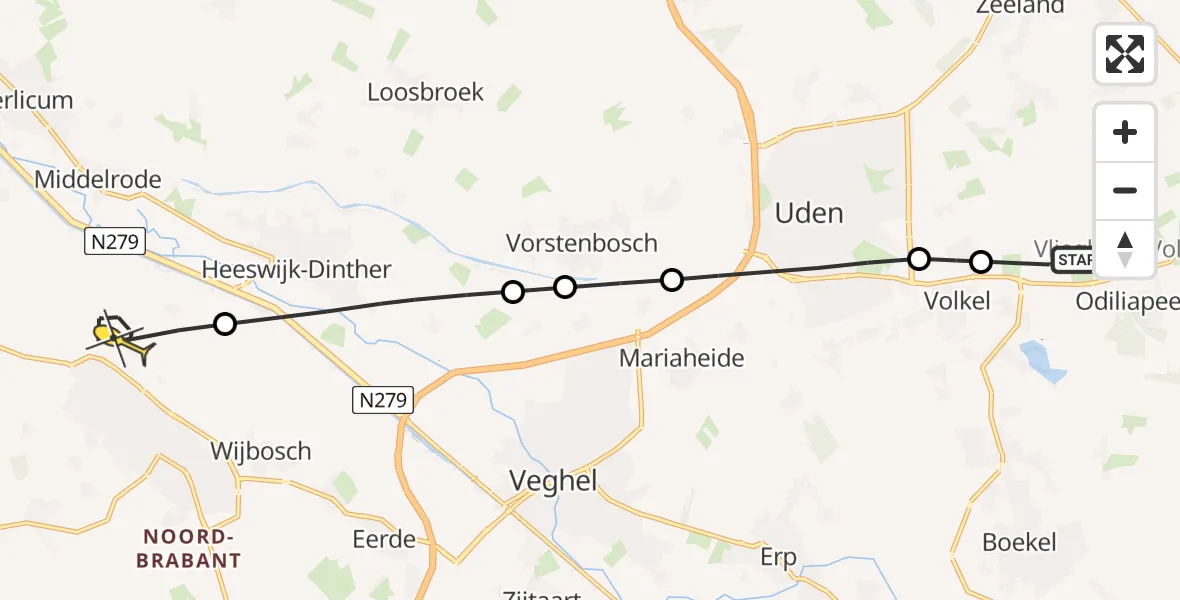 Routekaart van de vlucht: Lifeliner 3 naar Schijndel, Zeelandsedijk