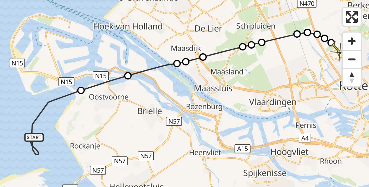 Routekaart van de vlucht: Politieheli naar Rotterdam The Hague Airport, Hinderplaat