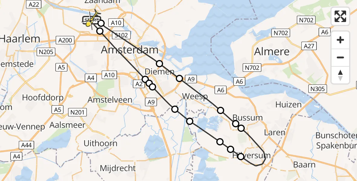 Routekaart van de vlucht: Lifeliner 1 naar Amsterdam Heliport, Maltaweg