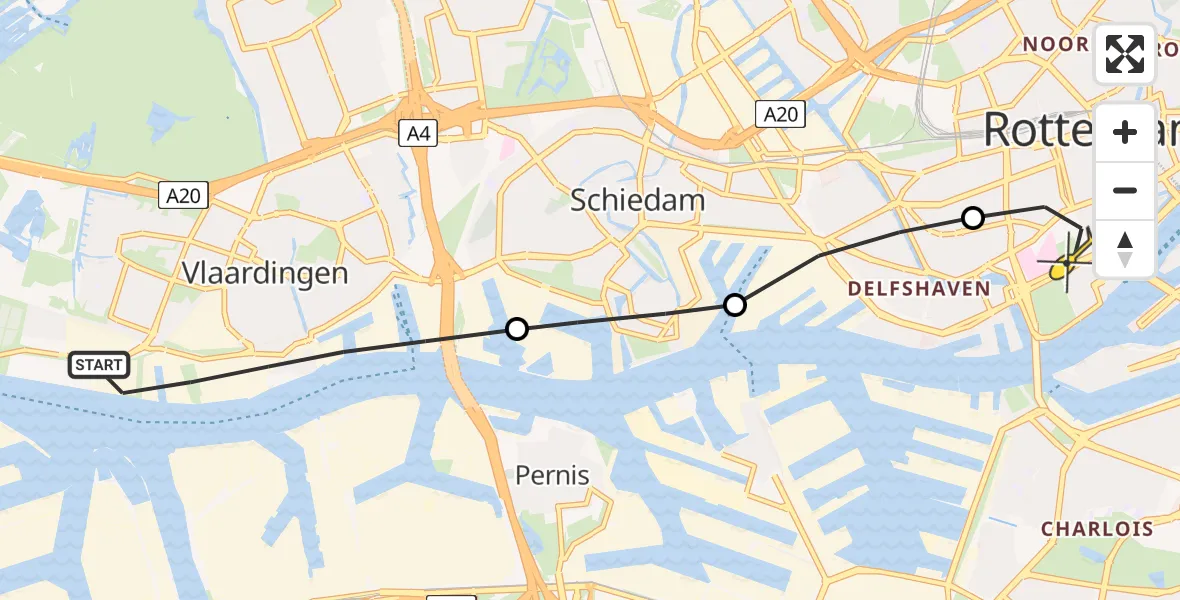 Routekaart van de vlucht: Lifeliner 2 naar Erasmus MC, Kreekweg