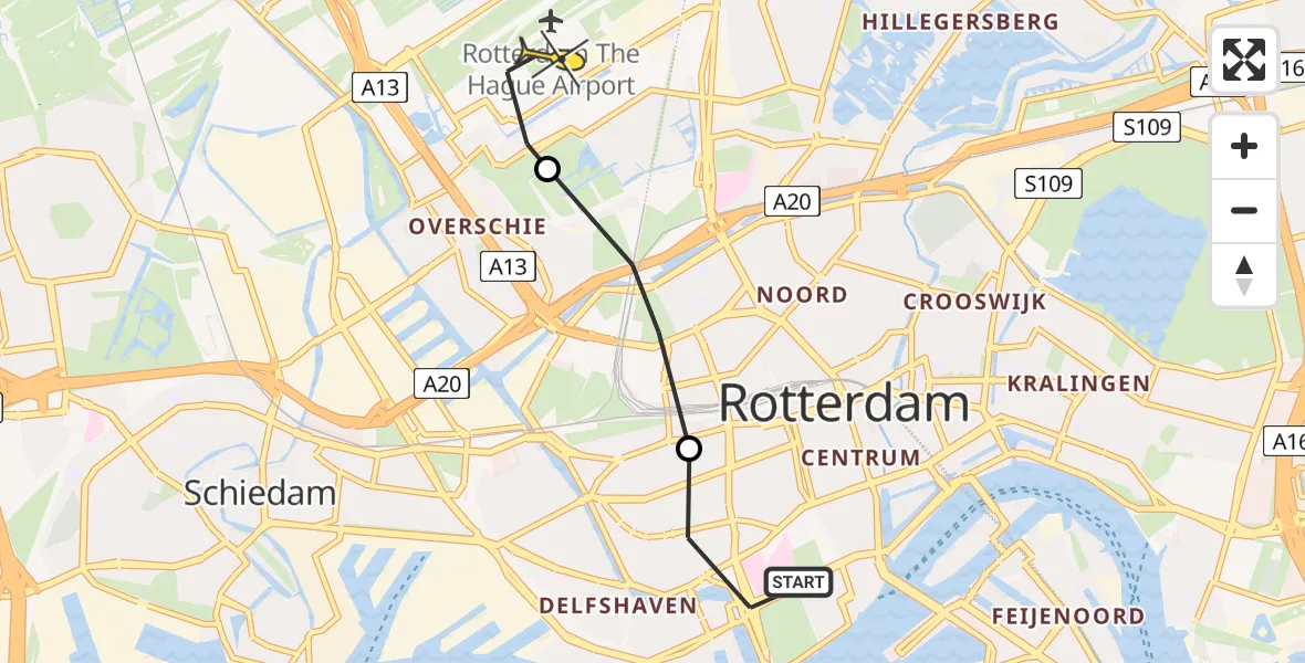 Routekaart van de vlucht: Lifeliner 2 naar Rotterdam The Hague Airport, Volmarijnstraat