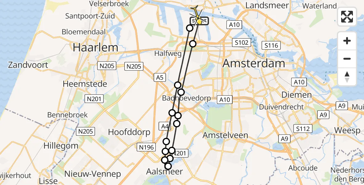 Routekaart van de vlucht: Lifeliner 1 naar Amsterdam Heliport, Amerikahavenweg