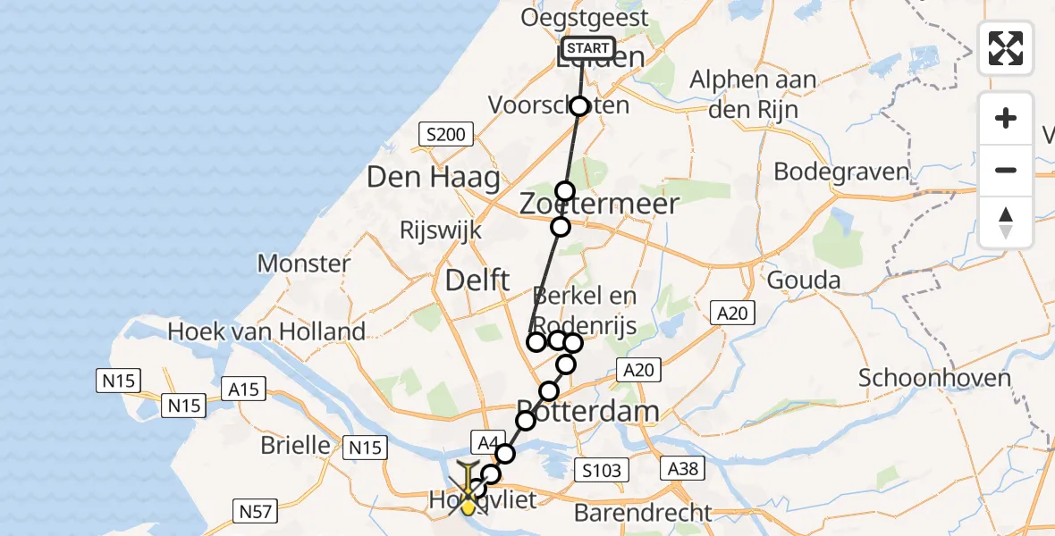 Routekaart van de vlucht: Lifeliner 2 naar Hoogvliet, Haagweg