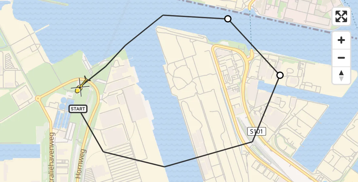 Routekaart van de vlucht: Lifeliner 1 naar Amsterdam Heliport, Westhaven