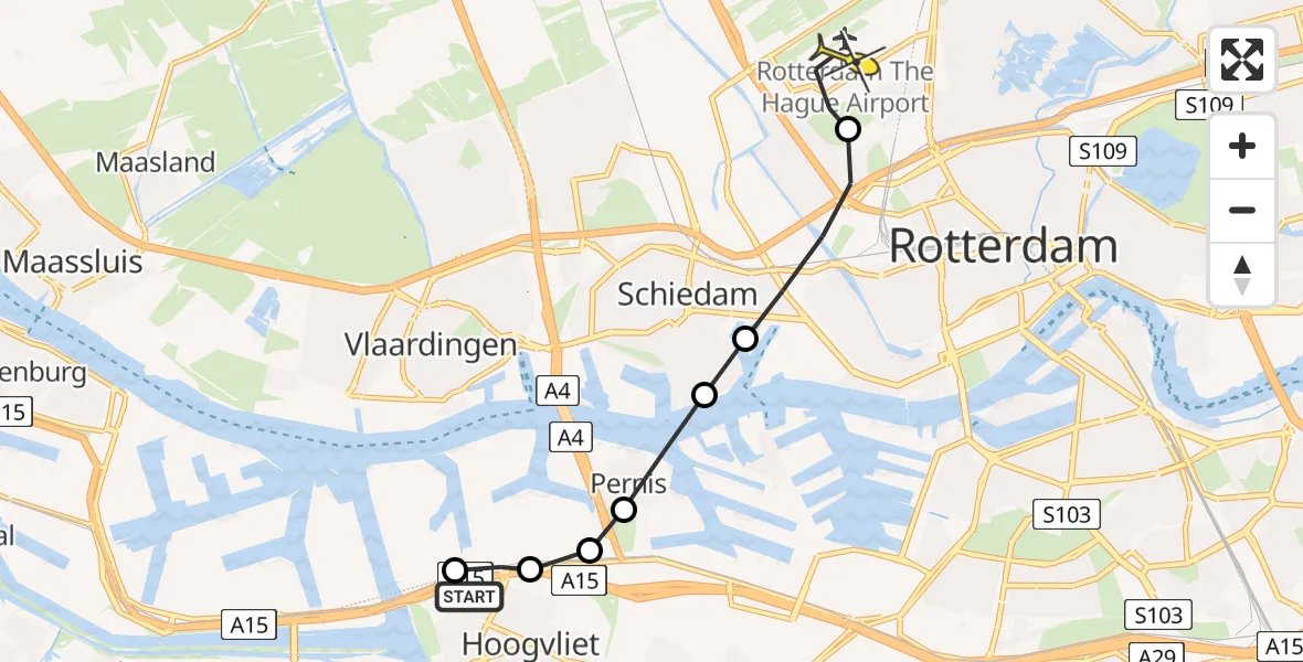 Routekaart van de vlucht: Lifeliner 2 naar Rotterdam The Hague Airport, Petroleumweg