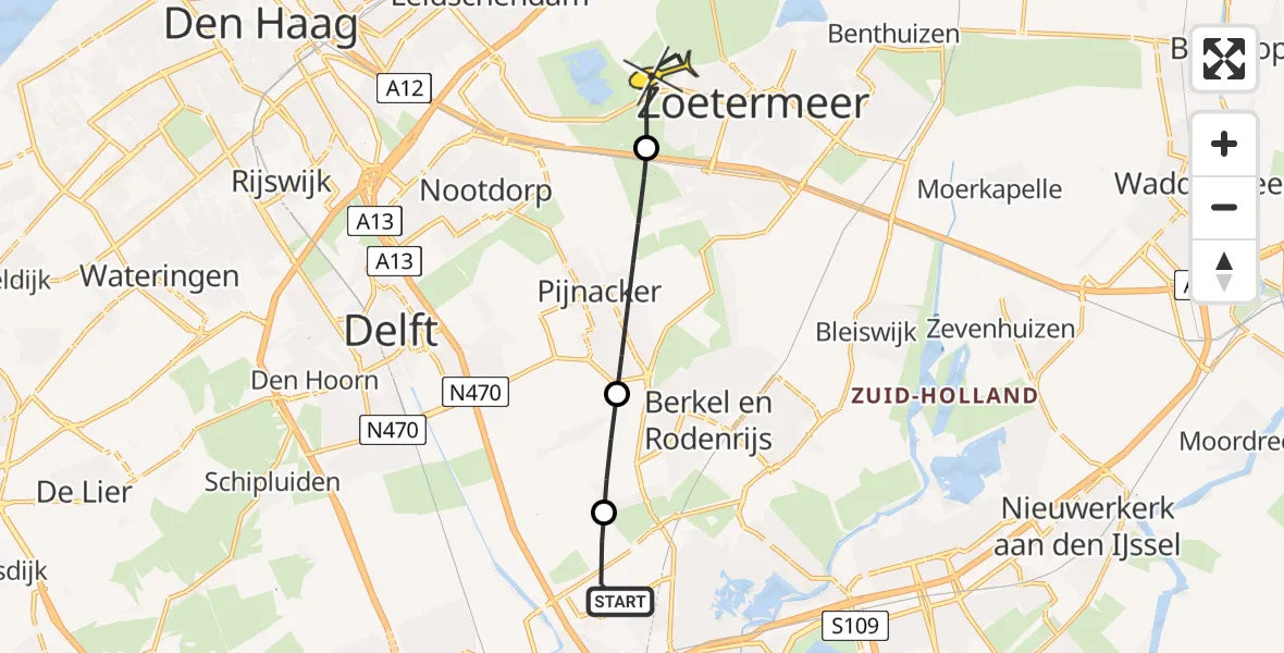 Routekaart van de vlucht: Lifeliner 2 naar Zoetermeer, Oude Bovendijk