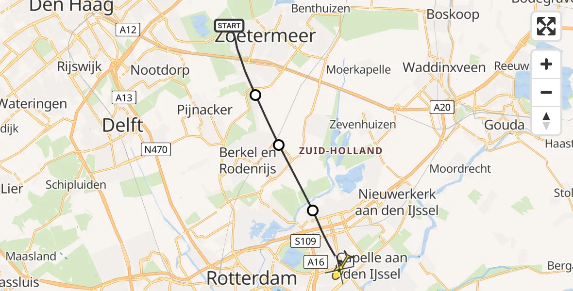 Routekaart van de vlucht: Lifeliner 2 naar Rotterdam, Hunsingo