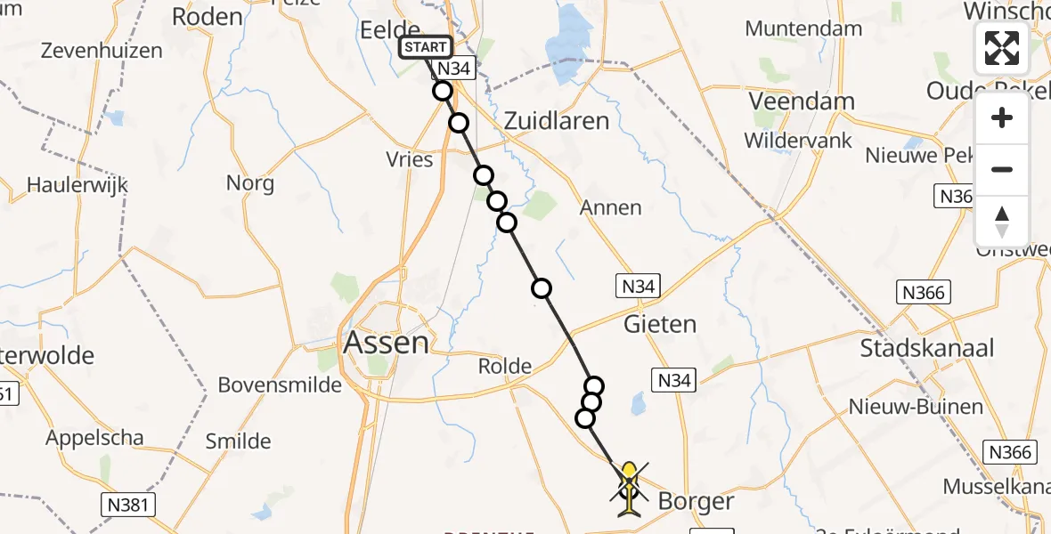 Routekaart van de vlucht: Lifeliner 4 naar Borger, Vissersweg