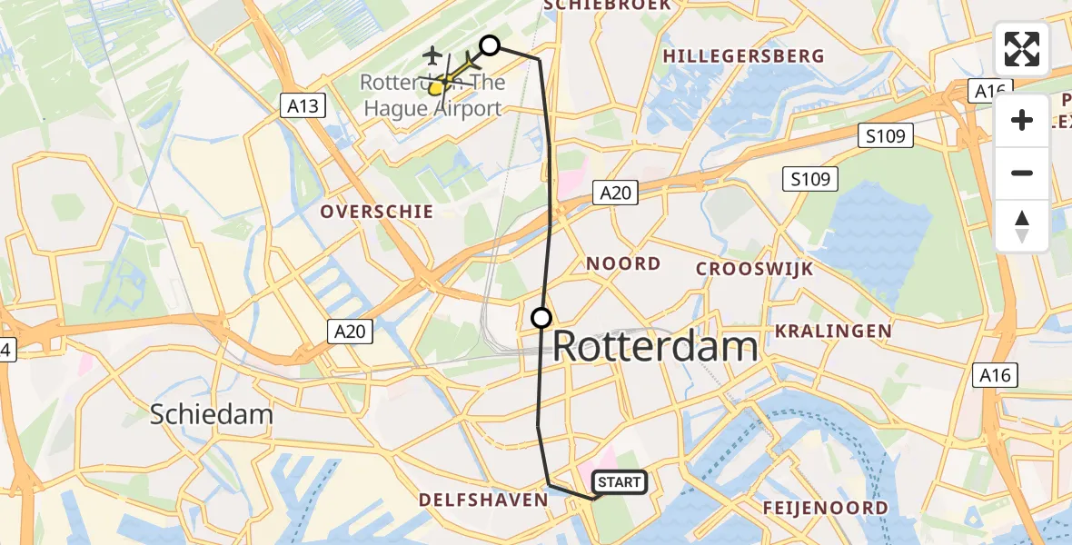 Routekaart van de vlucht: Lifeliner 2 naar Rotterdam The Hague Airport, Schietbaanlaan