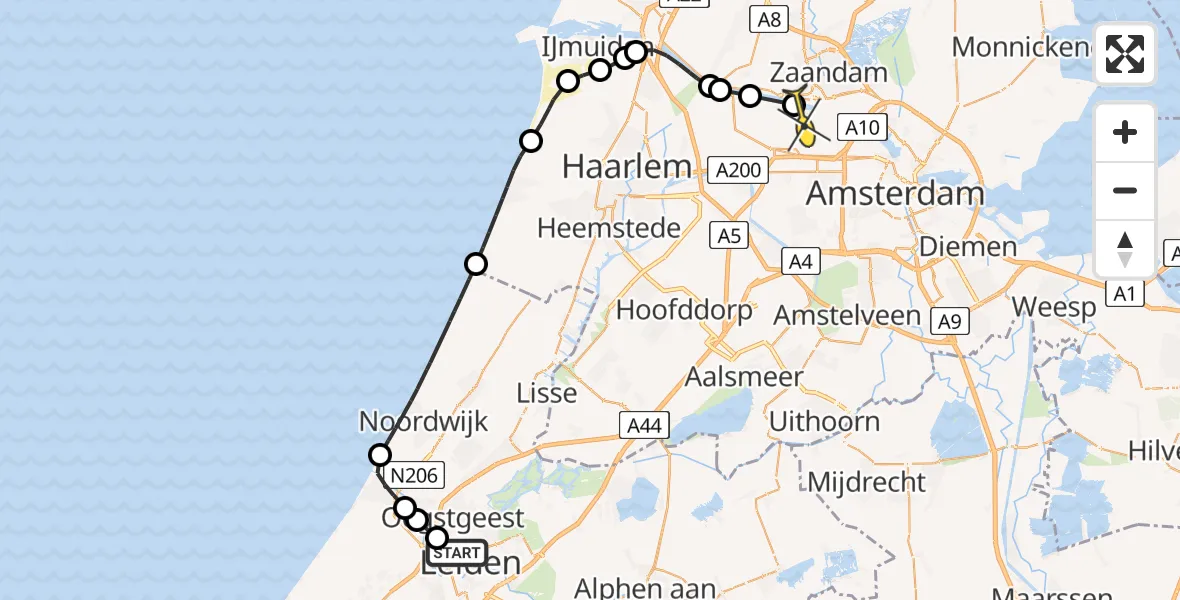 Routekaart van de vlucht: Lifeliner 1 naar Amsterdam Heliport, Dirck van Swietenlaan