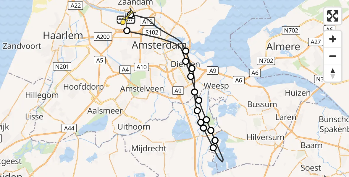 Routekaart van de vlucht: Lifeliner 1 naar Amsterdam Heliport, Corsicaweg