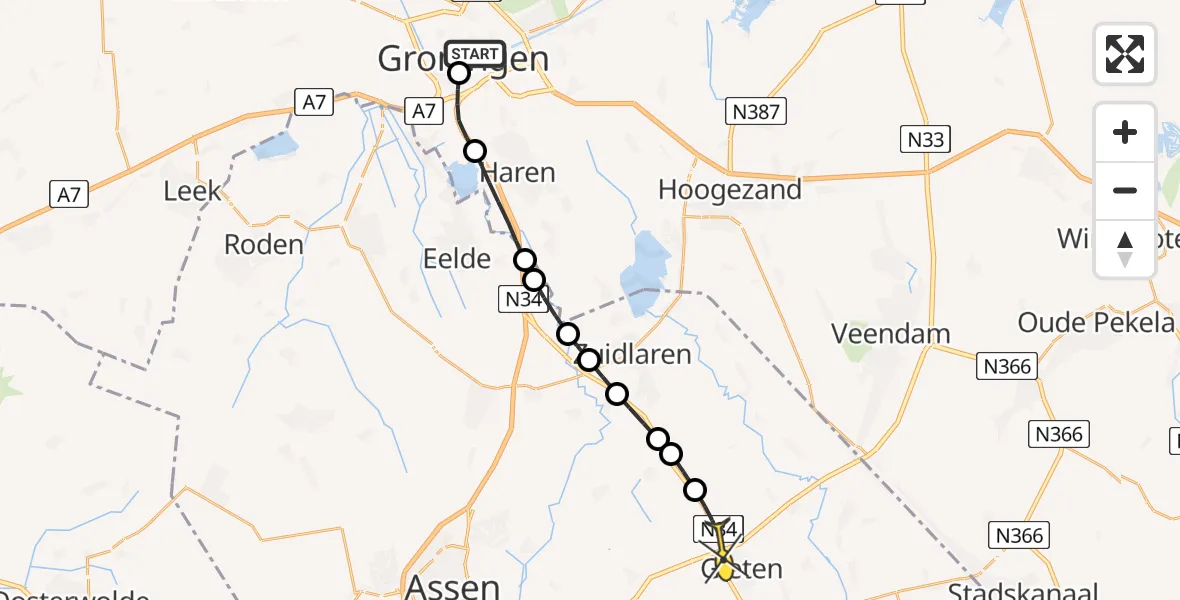 Routekaart van de vlucht: Lifeliner 4 naar Gieten, Ubbo Emmiussingel