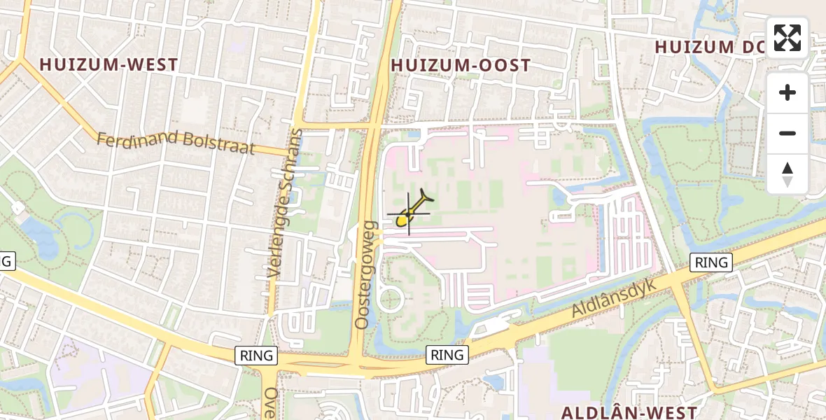 Vluchtroute Ambulancehelikopter van Leeuwarden naar Leeuwarden