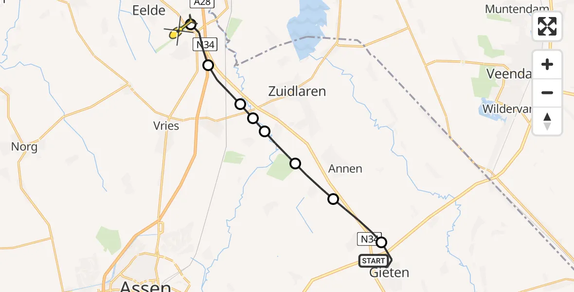 Routekaart van de vlucht: Lifeliner 4 naar Groningen Airport Eelde, Spekstoep