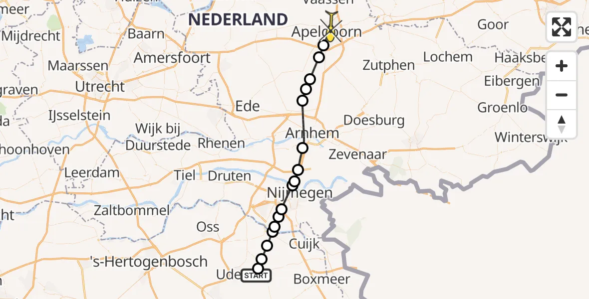 Routekaart van de vlucht: Lifeliner 3 naar Apeldoorn, Trentsedijk