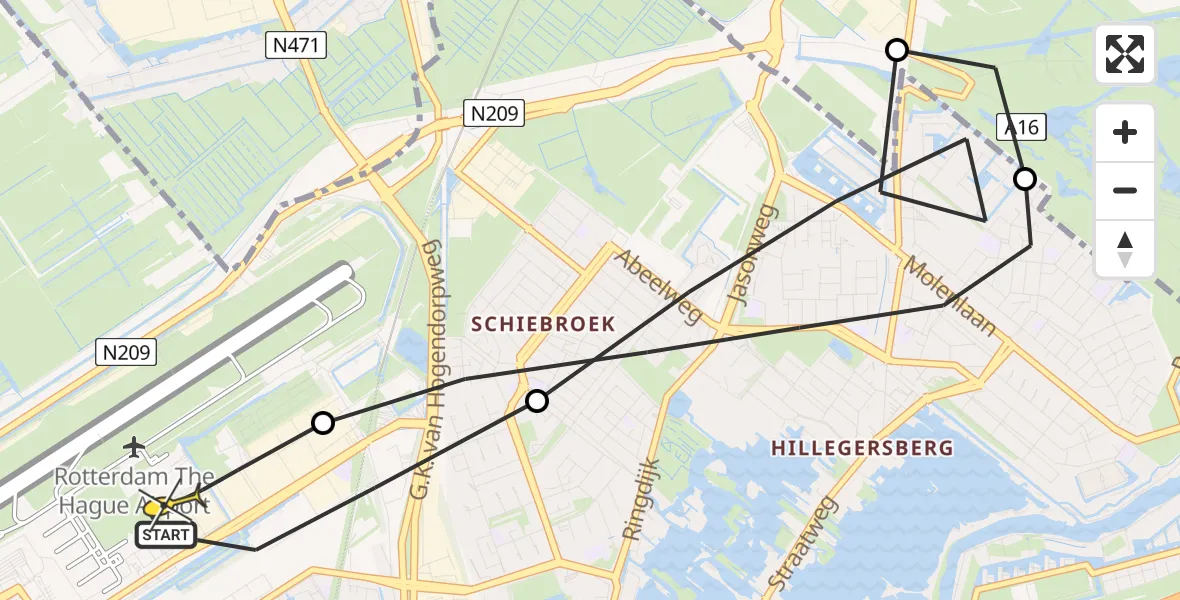 Routekaart van de vlucht: Lifeliner 2 naar Rotterdam The Hague Airport, Woensdrechtstraat