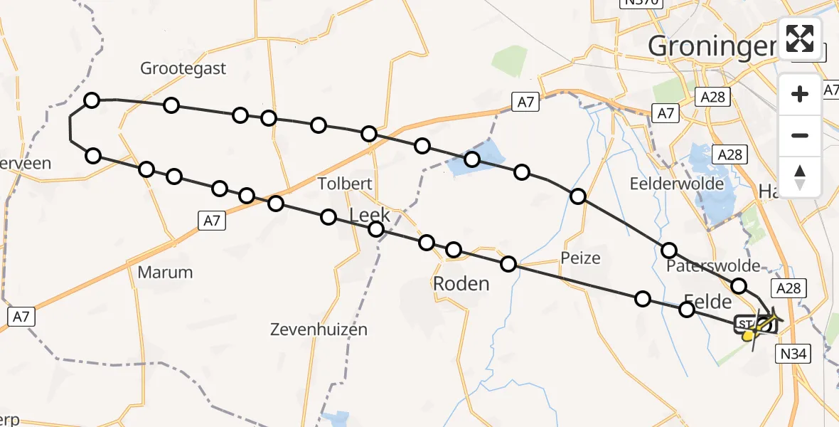 Routekaart van de vlucht: Lifeliner 4 naar Groningen Airport Eelde, Eskampenweg