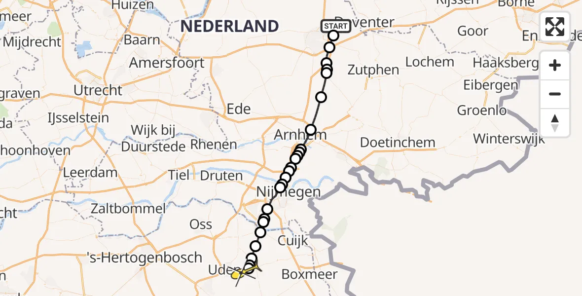 Routekaart van de vlucht: Lifeliner 3 naar Vliegbasis Volkel, Stationsweg