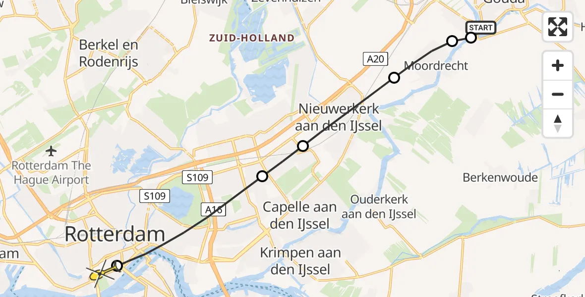 Routekaart van de vlucht: Lifeliner 1 naar Erasmus MC, Oosteinde