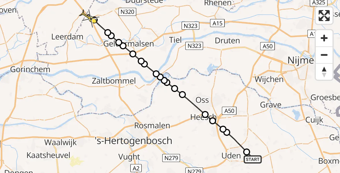 Routekaart van de vlucht: Lifeliner 3 naar Culemborg, Jagersveld