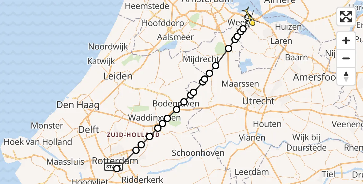 Routekaart van de vlucht: Lifeliner 1 naar Muiden, Nieuwe Maas