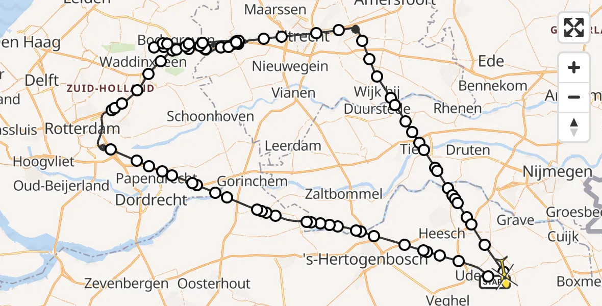 Routekaart van de vlucht: Politieheli naar Vliegbasis Volkel, Bovenstraat